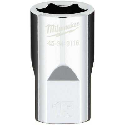 Milwaukee 1/2 In. Drive 15 mm 6-Point Shallow Metric Socket with FOUR FLAT Sides